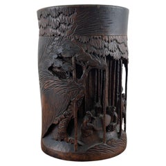 Chinese Scholar's Bamboo Tea Caddy with Literati Figures, Late Qing Dynasty