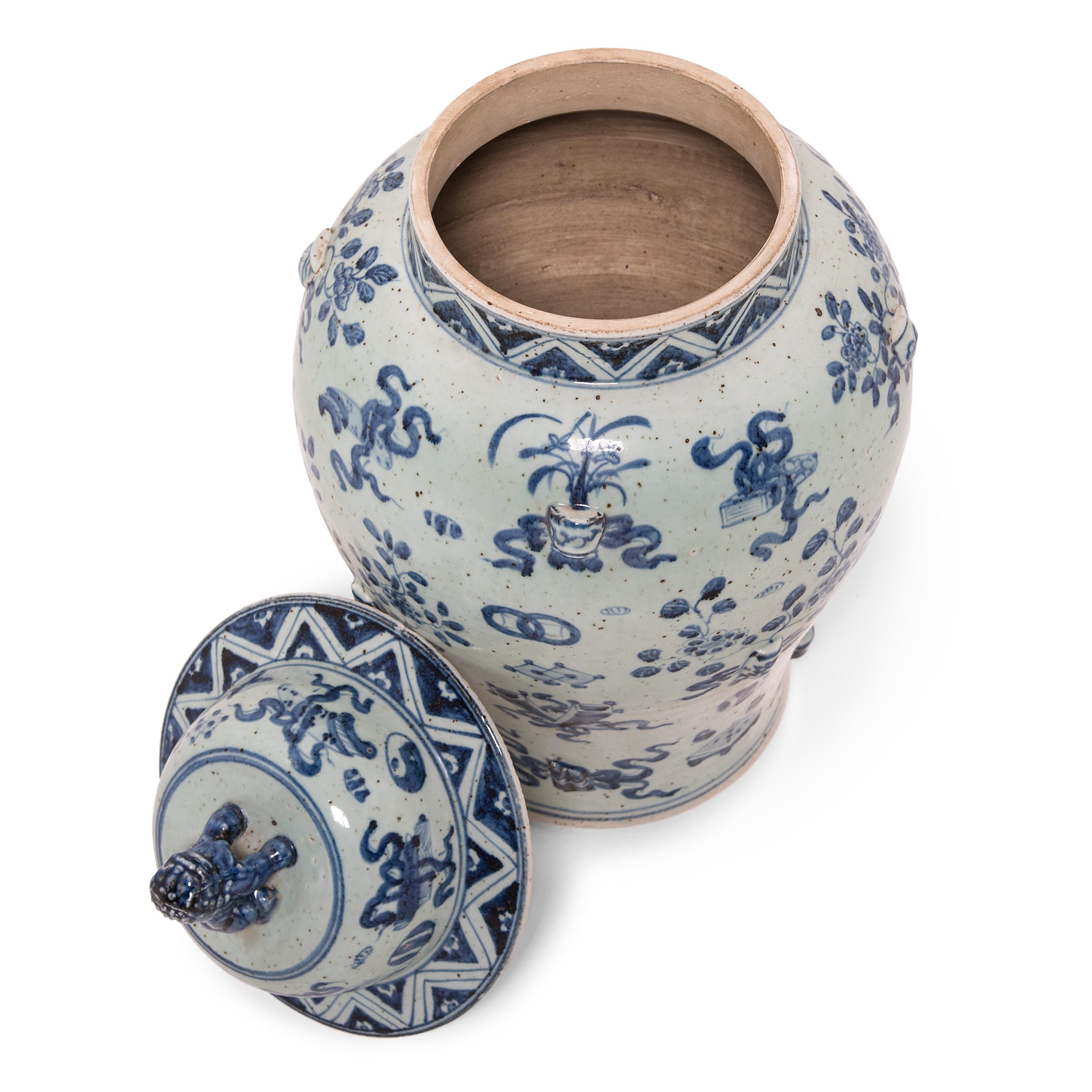 Porcelain Chinese Scholar's Joy Covered Ginger Jar