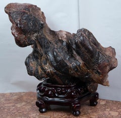 Chinese Scholars Rock on Wooden Base