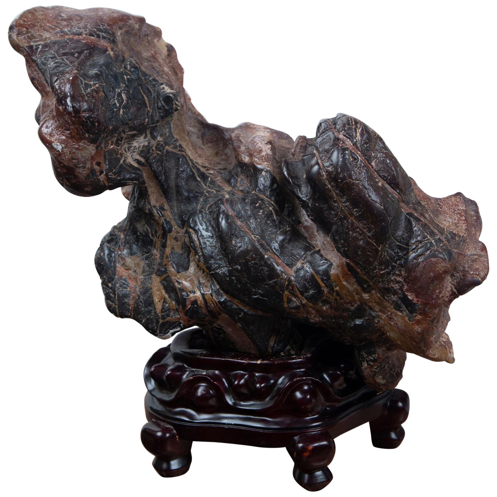 Chinese Scholars Rock on Wooden Base For Sale