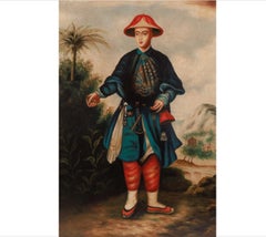 Chinese School, 19th Century A Large Portrait of An "Emperor Holding A Bird"