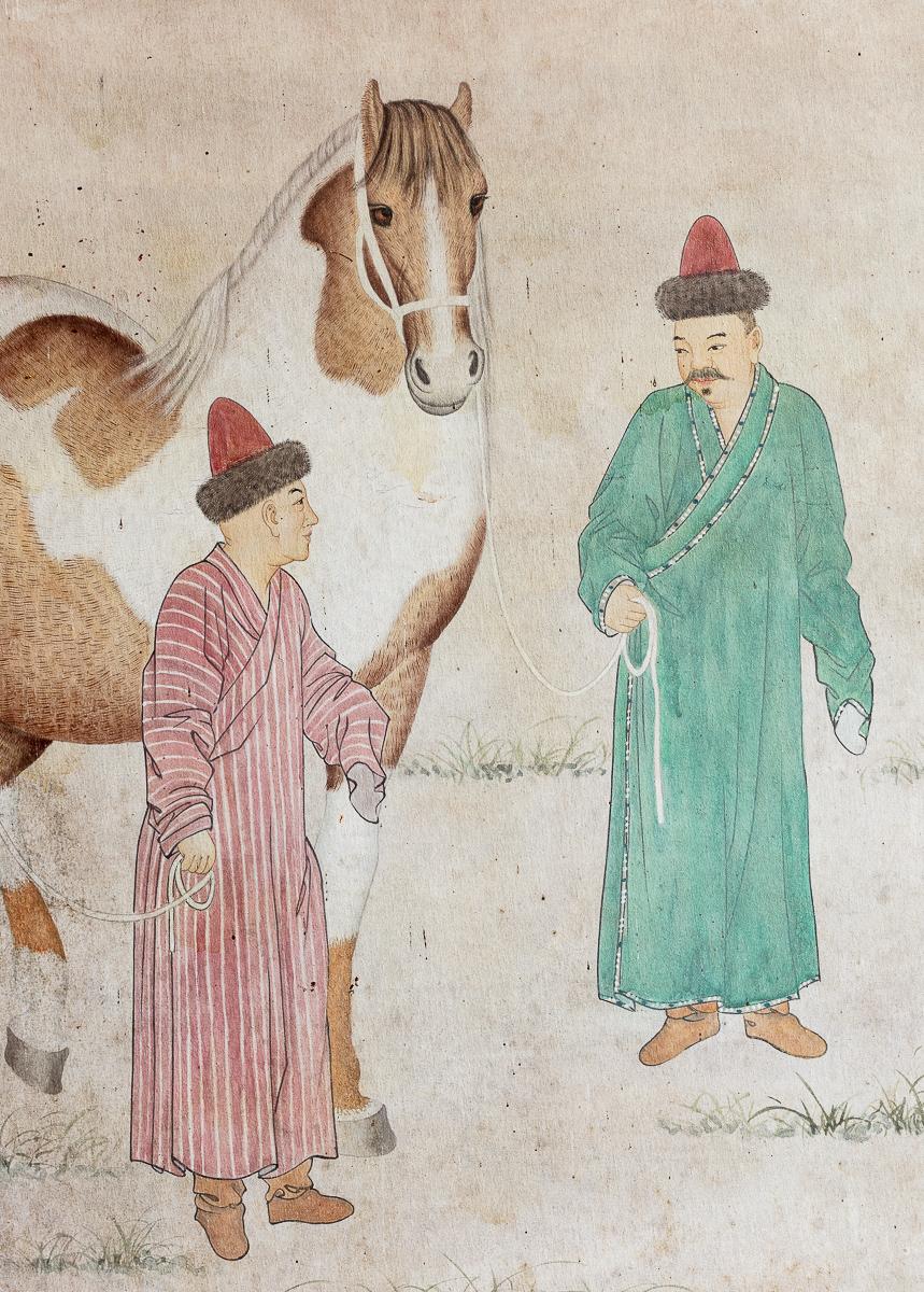 A 19th Century Chinese School Painting, in the manner of Giuseppe Castiglione (also by the name of Lang Shi’ning)

Following the larger painting known by the title, “Kazaks presenting horses in tribute”, by Giuseppe Castiglione (Lang Shi’ning). This