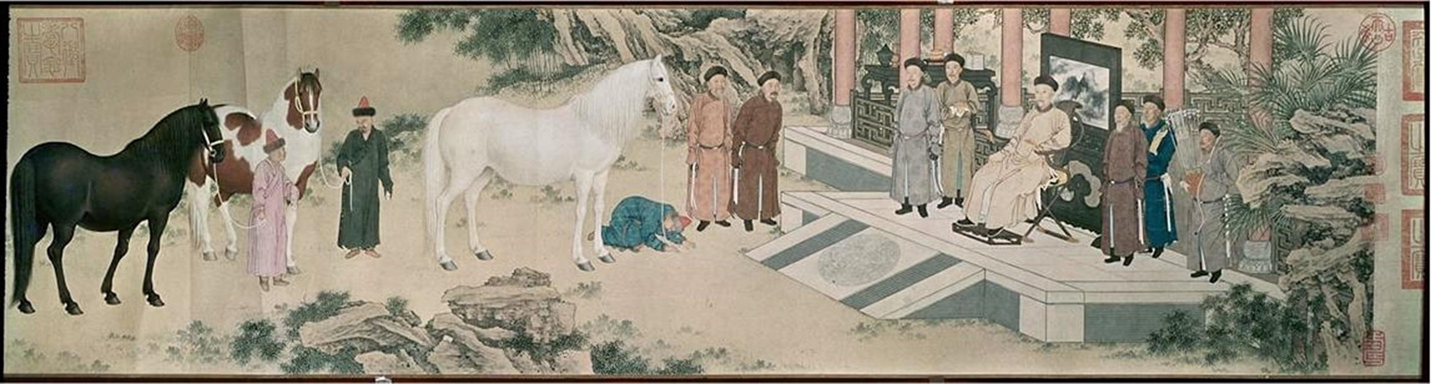 Chinese School Painting, in the Manner of Giuseppe Castiglione, 19th Century In Good Condition For Sale In London, GB
