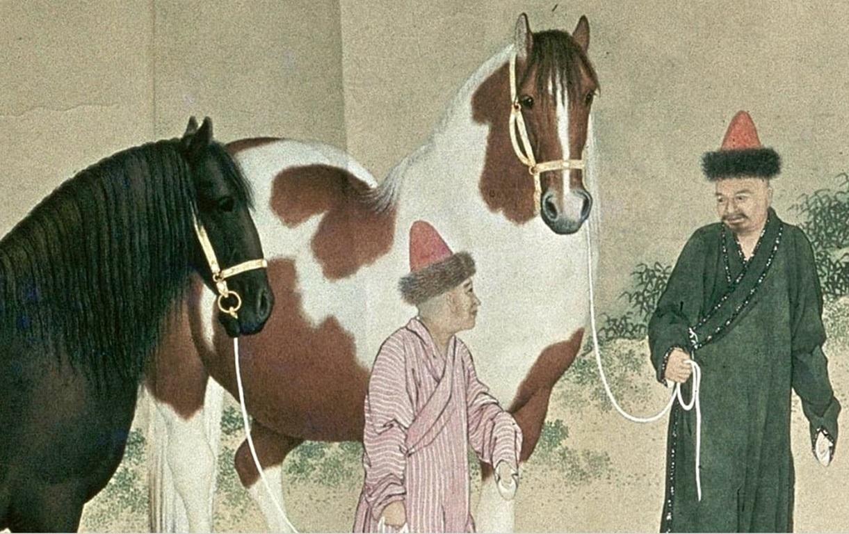 Canvas Chinese School Painting, in the Manner of Giuseppe Castiglione, 19th Century For Sale