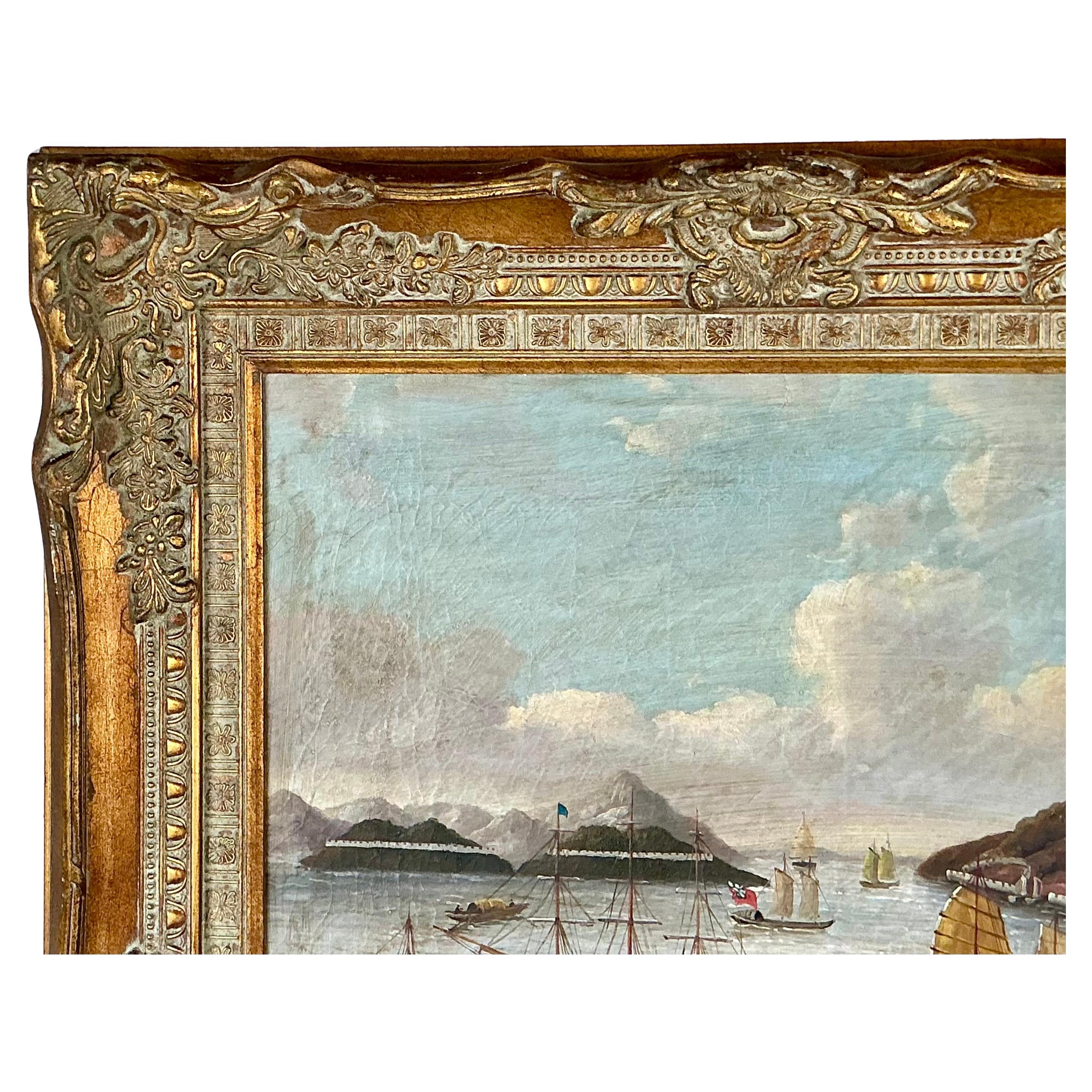 Chinois Peinture de paysage marin de l'école chinoise, huile sur toile en vente