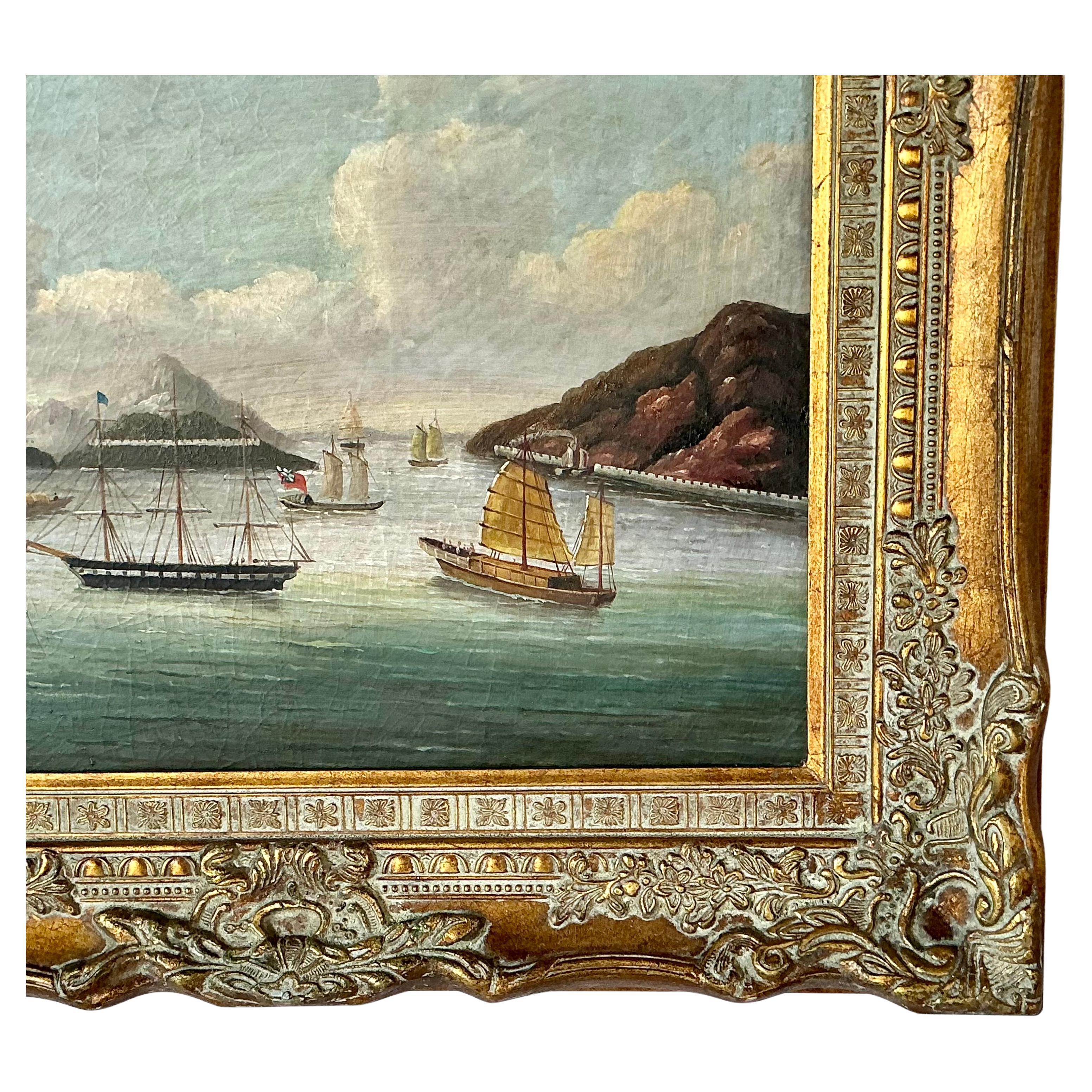 20ième siècle Peinture de paysage marin de l'école chinoise, huile sur toile en vente
