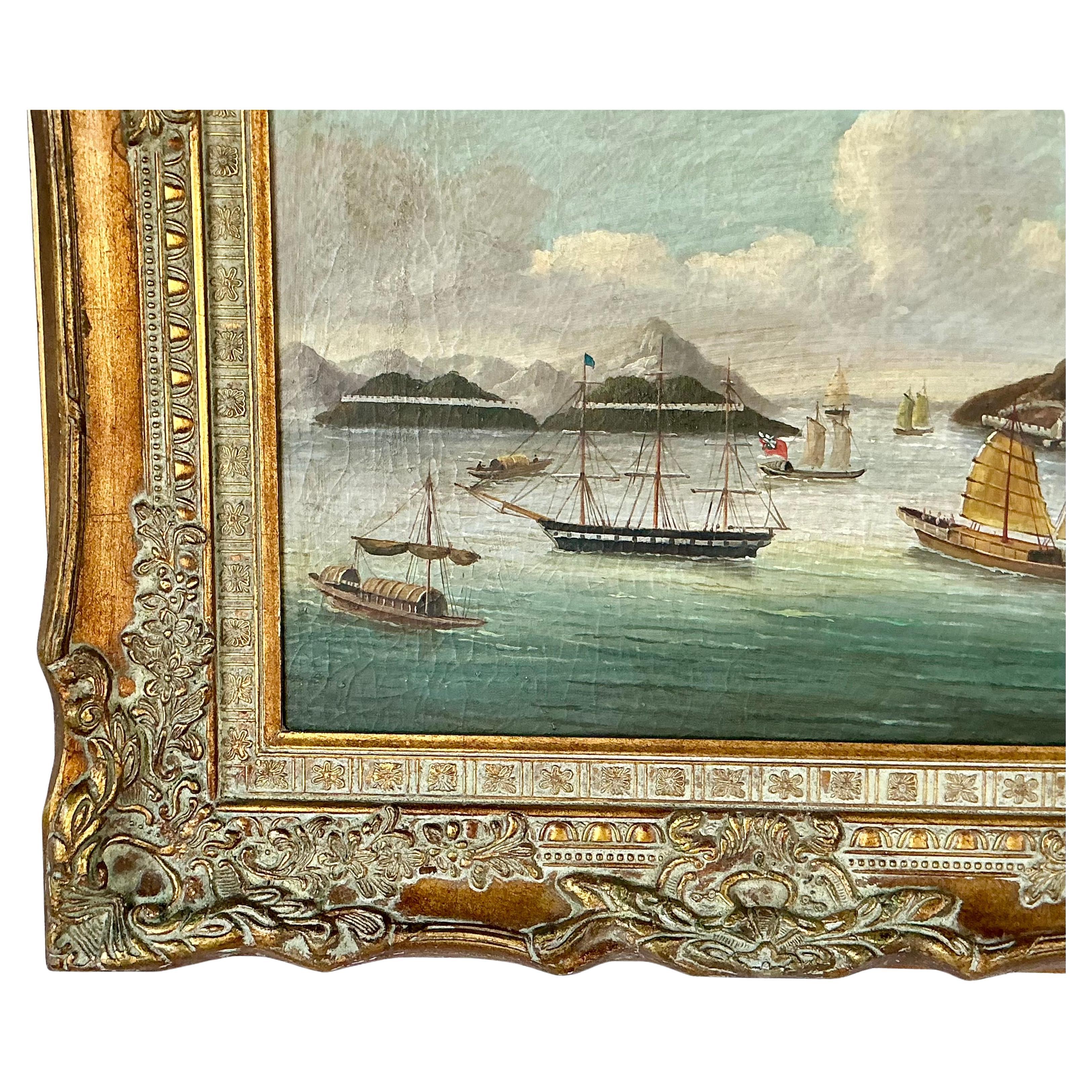 Toile Peinture de paysage marin de l'école chinoise, huile sur toile en vente