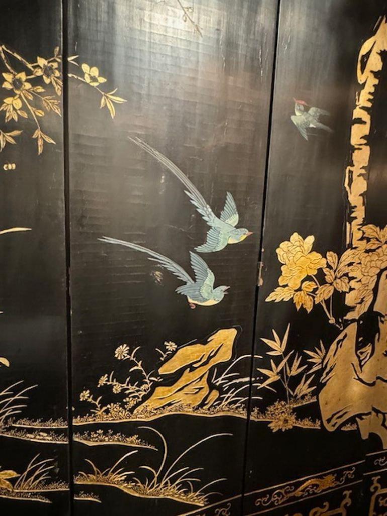 Large 12 Panel Gilt Decorated Chinese Screen For Sale 2