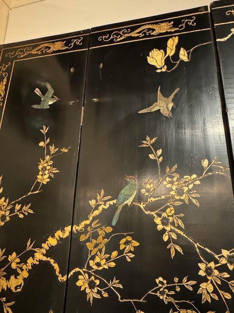 Large 12 Panel Gilt Decorated Chinese Screen For Sale 3