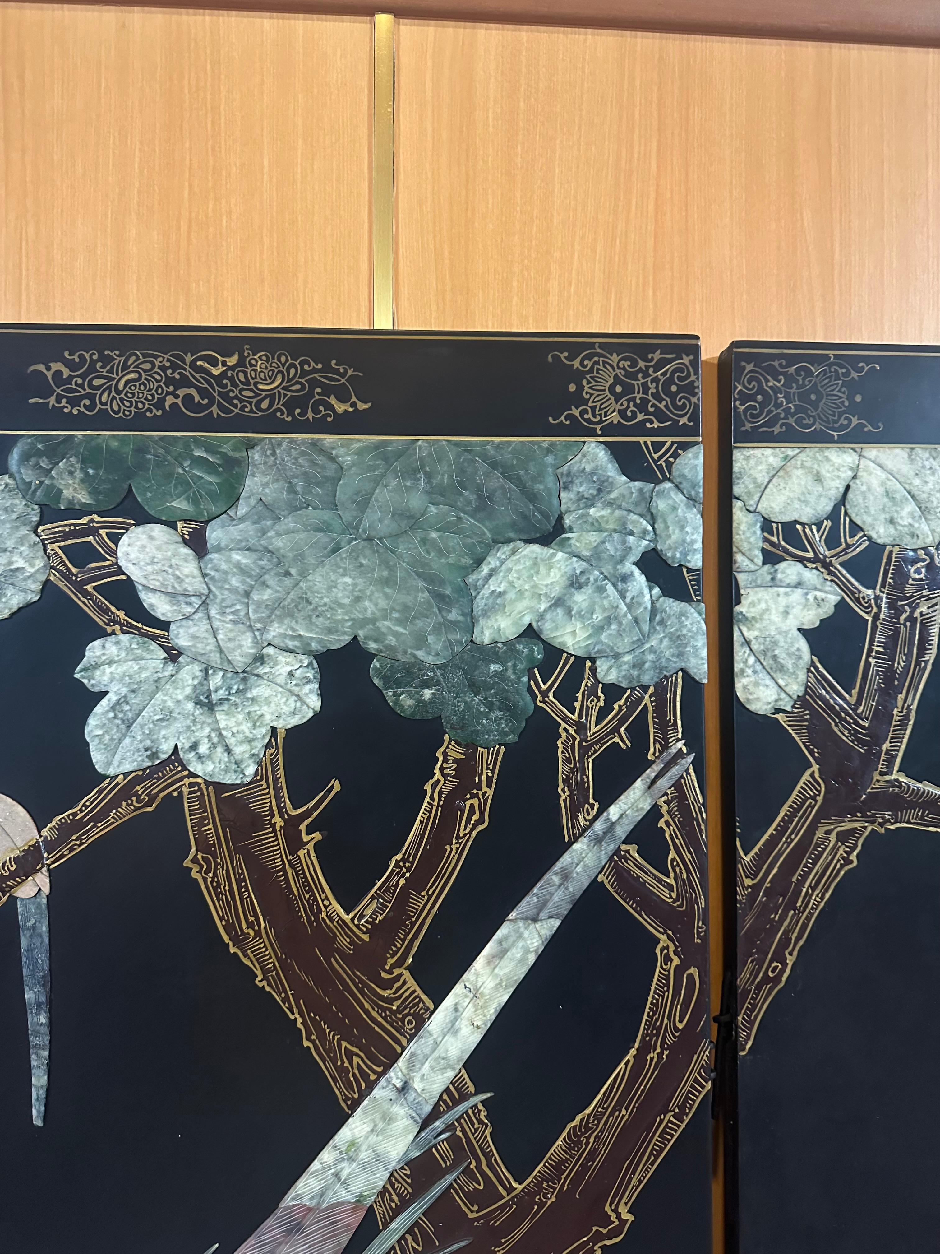 Multi-gemstone Chinese Screen with Semi-Precious Stone For Sale