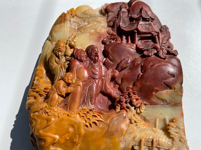 Chinese Sculpture Representing a Groupe of People on a Rock, China 20th ...