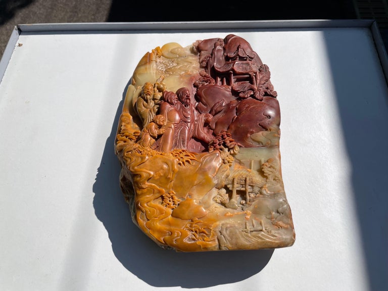Chinese Sculpture Representing a Groupe of People on a Rock, China 20th ...