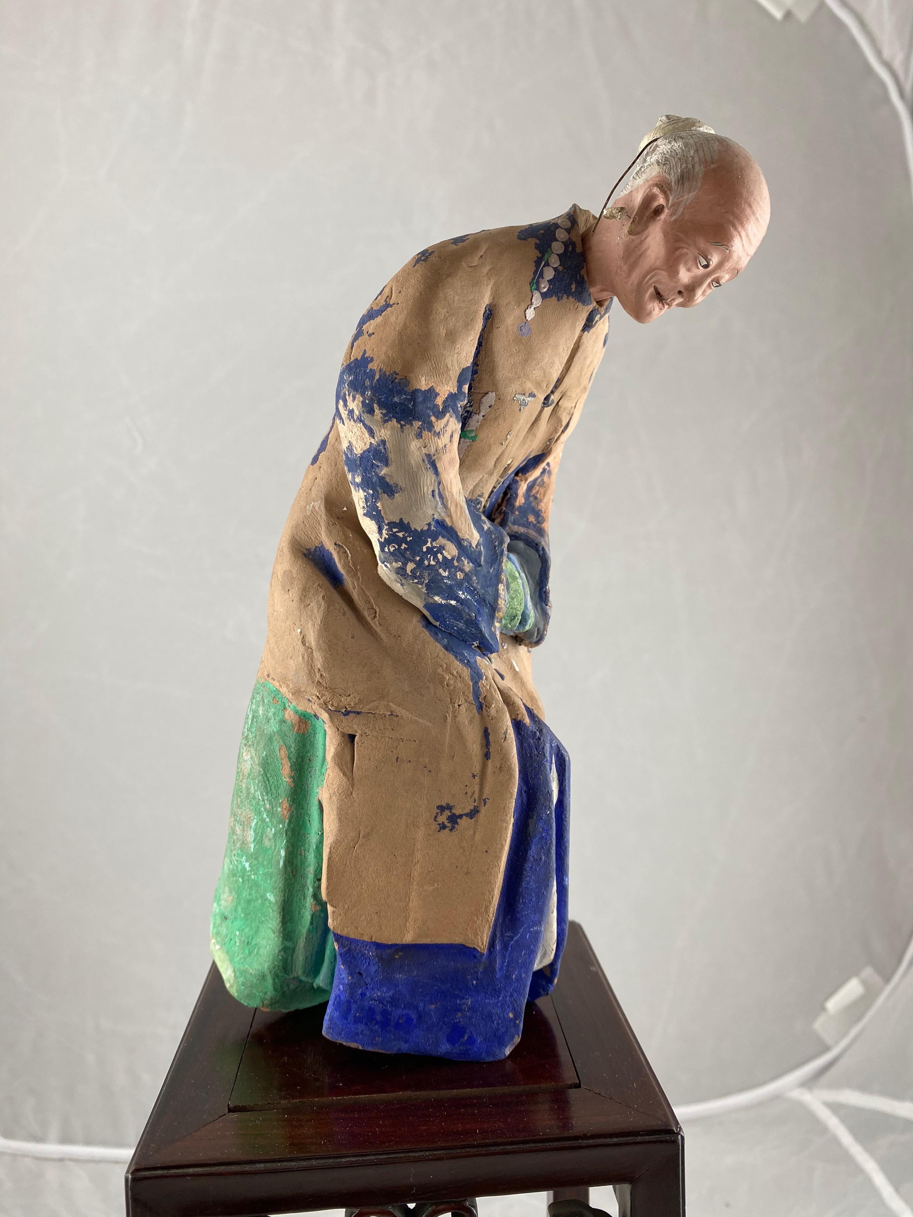 Chinese Sculptured and Painted Clay Figure of an Elderly Man, 19th Century 2