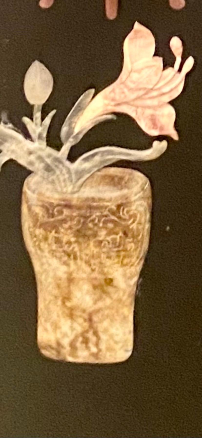 Paravento cinese in pietra saponaria, pietra dura semipreziosa e lacca in vendita 10