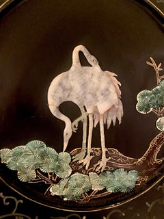 Chinese Soapstone, Semiprecious Hardstone and Lacquer Folding Screen