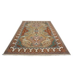 Chinese Serapi Sumack Wolle 8x10 Tan, Rust & Teal Handmade Area Rug