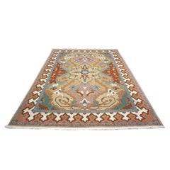 Chinese Serapi Sumack Wool 8x10 Tan, Rust & Teal Handmade Area Rug