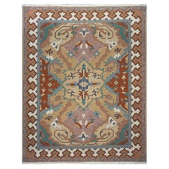Chinese Serapi Sumack Wolle 8x10 Tan, Rust & Teal Handmade Area Rug