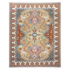 Chinese Serapi Sumack Wool 8x10 Tan, Rust & Teal Handmade Area Rug