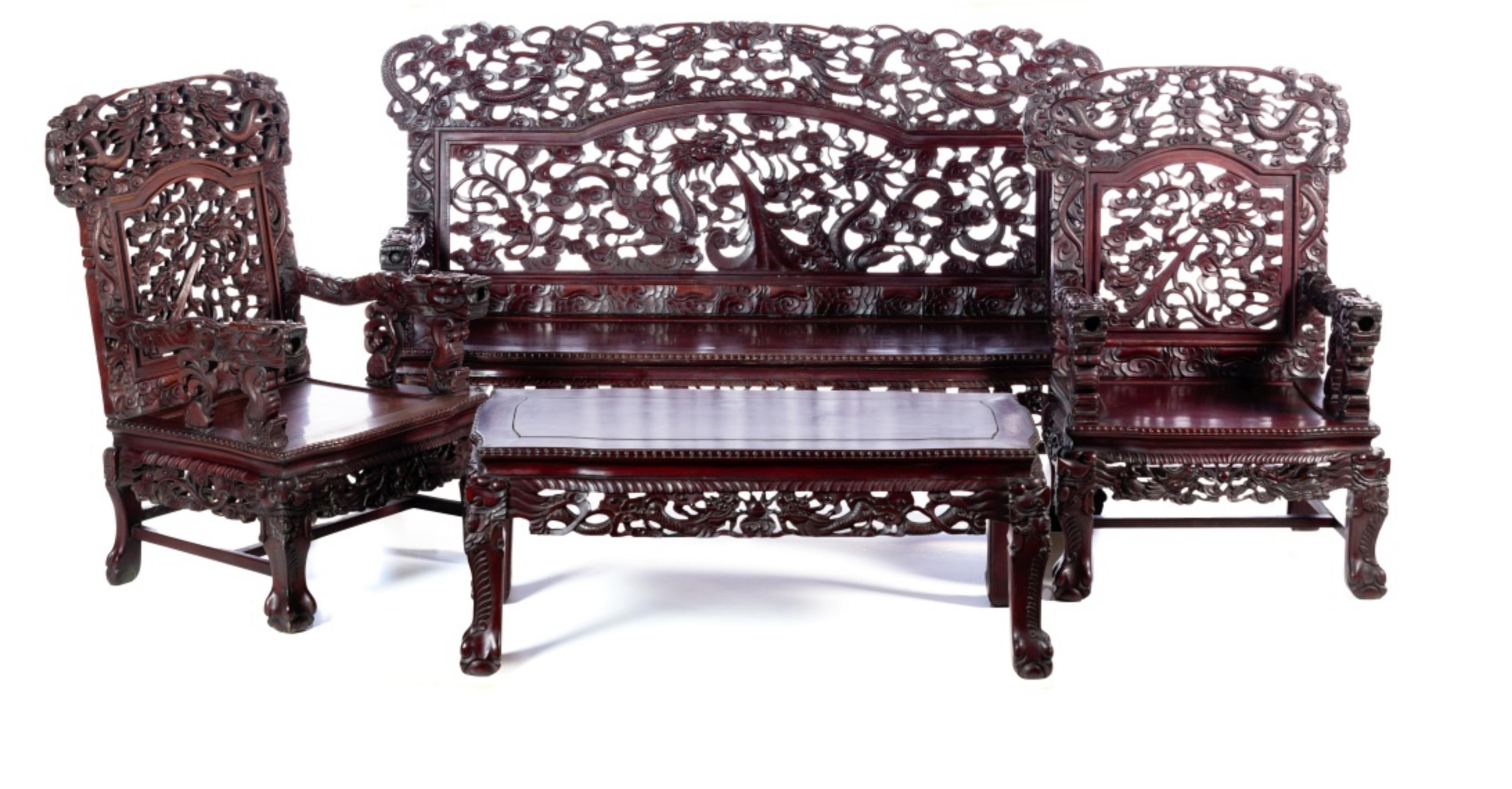 Chinese Export Chinese Set of 4 ARMCHAIRS, 2 CANAPES AND 2 TABLES 19th Century For Sale