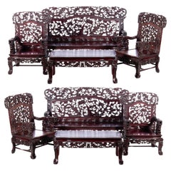Antique Chinese Set of 4 ARMCHAIRS, 2 CANAPES AND 2 TABLES 19th Century