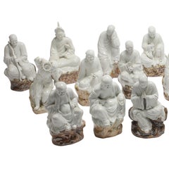 Chinese Set of Eighteen Blanc de Chine Enameled Ceramic Arhats or Luohan Buddhas