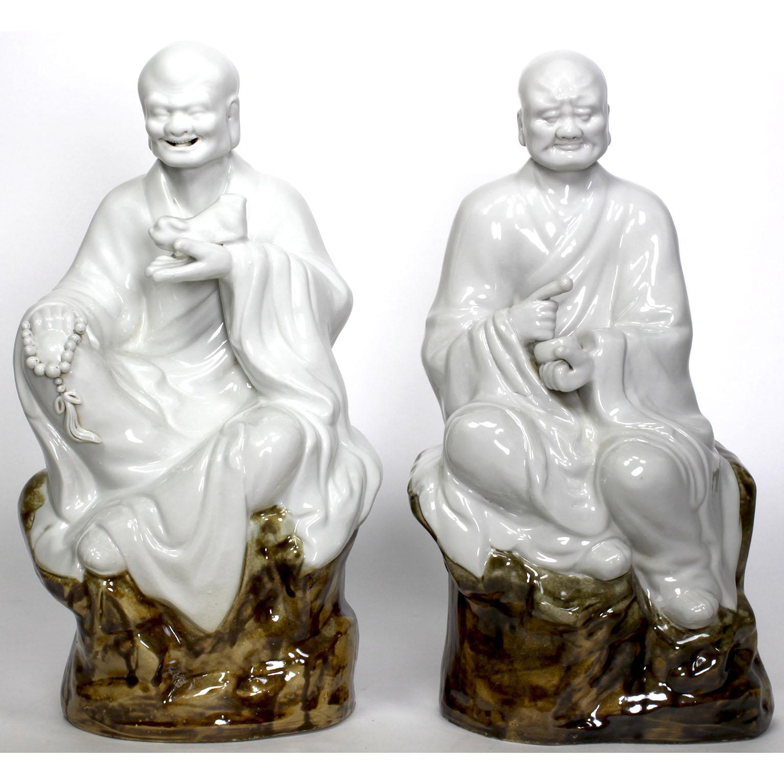 Glazed Chinese Set of Eighteen Blanc de Chine Enameled Ceramic Arhats or Luohan Buddhas For Sale