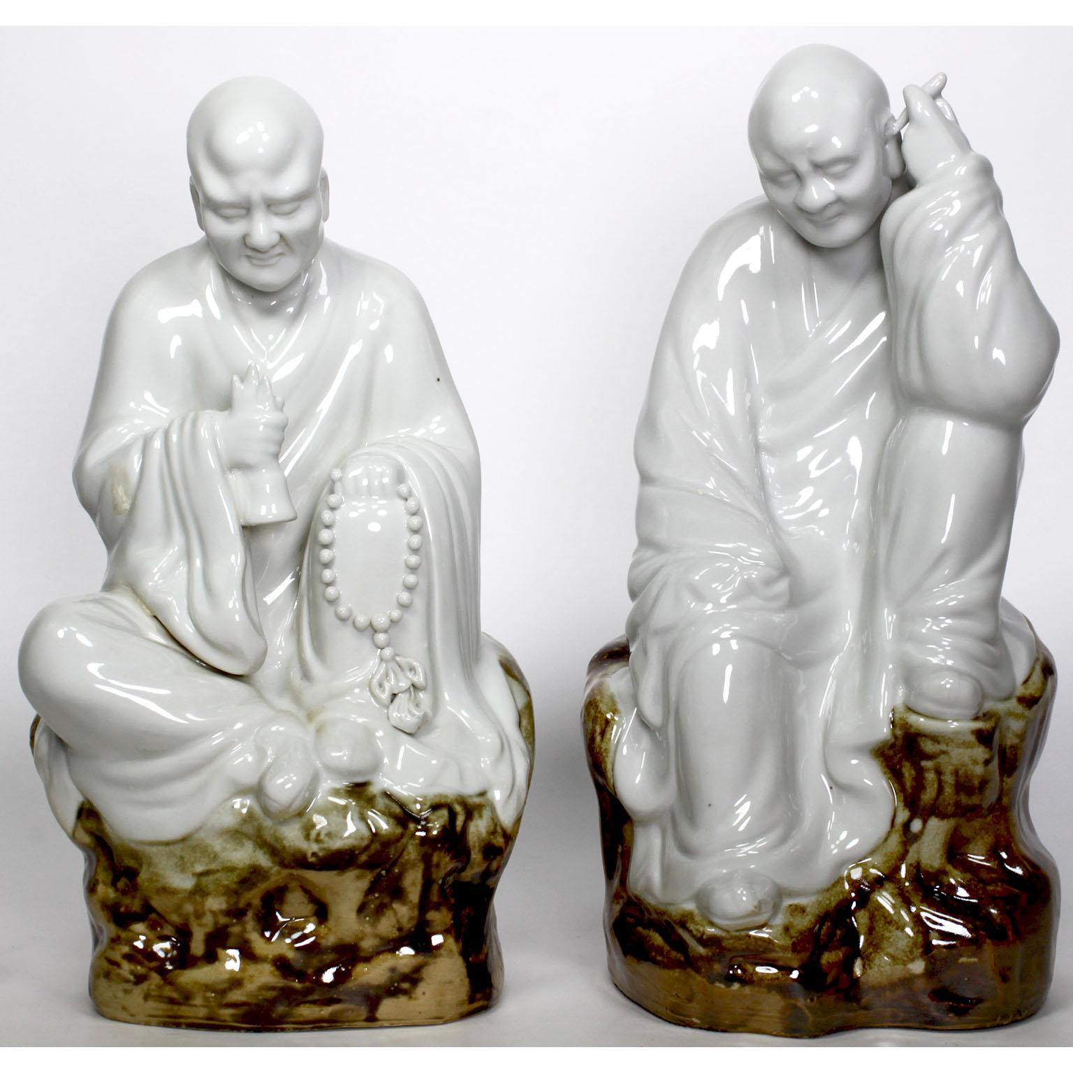 Chinese Set of Eighteen Blanc de Chine Enameled Ceramic Arhats or Luohan Buddhas For Sale 1