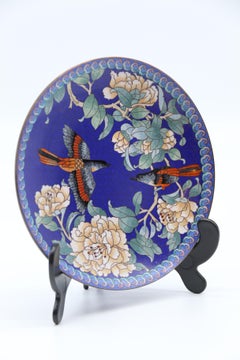 Chinese set of four cloisonne plates depicting birds and blossom, circa 1930