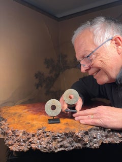 Chinese Set Two Hand Carved Jade Bi