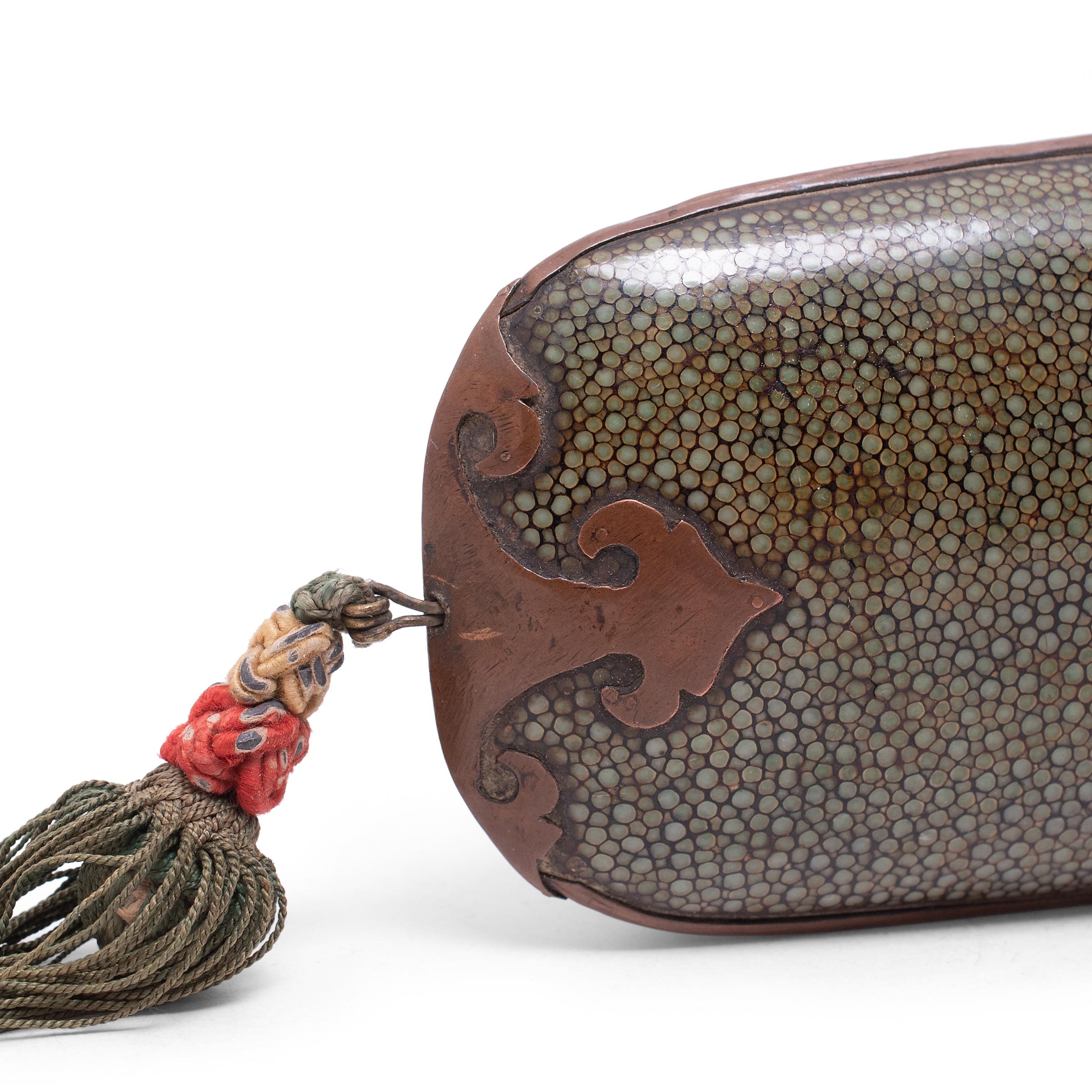 Qing Chinese Shagreen Glasses Case with Tassels, circa 1900 For Sale