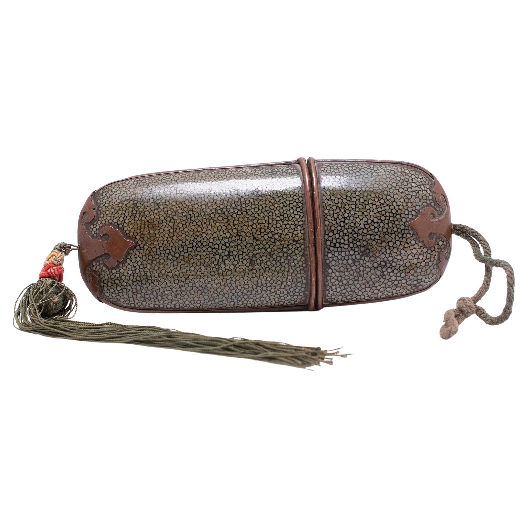 Chinese Shagreen Glasses Case with Tassels, circa 1900 For Sale