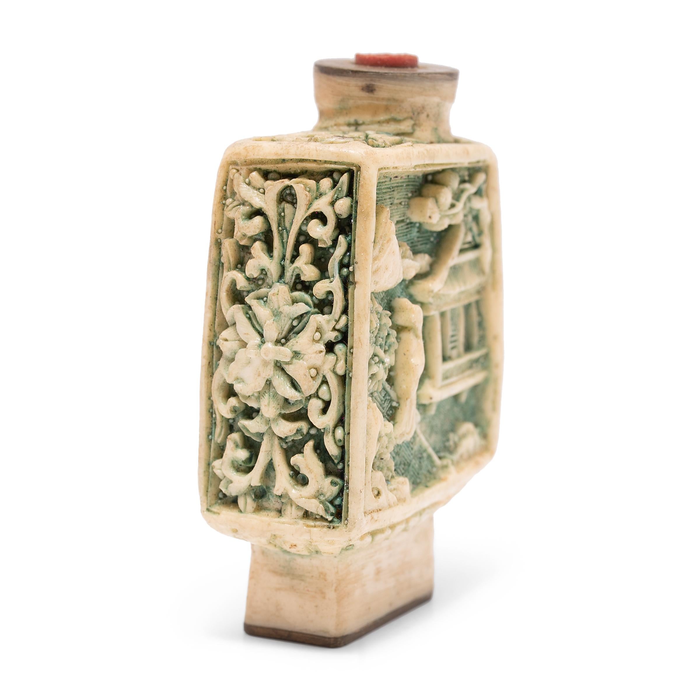 Qing Chinese Shan Shui Relief Snuff Bottle, c. 1940s For Sale