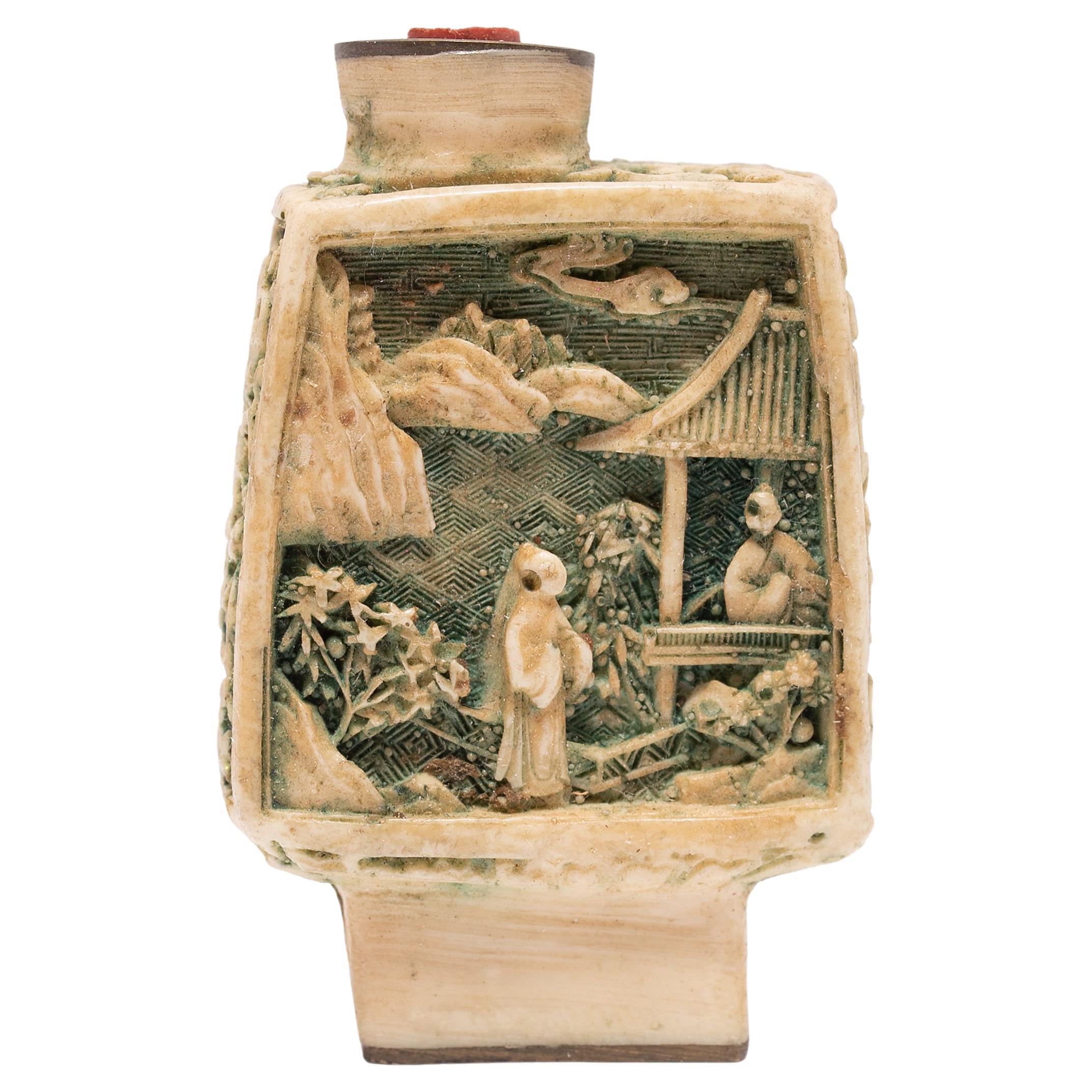 Chinese Shan Shui Relief Snuff Bottle, c. 1940s