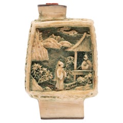 Vintage Chinese Shan Shui Relief Snuff Bottle, c. 1940s