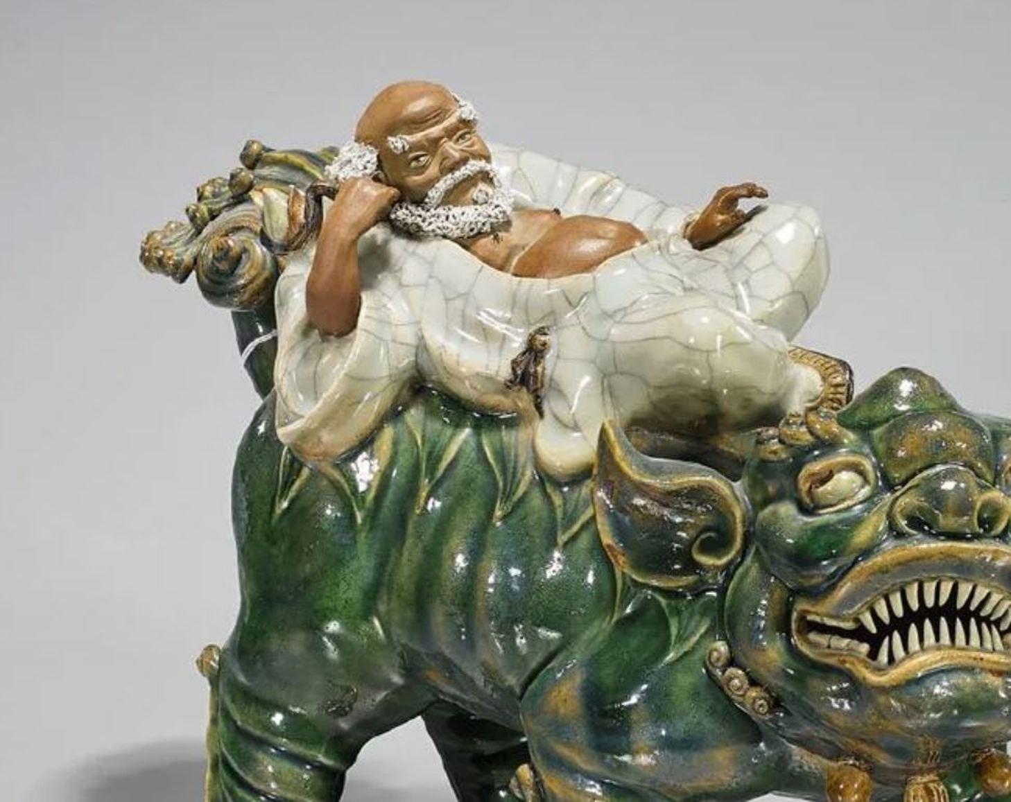 Chinese Shekwan Glazed Pottery Sculpture In Good Condition In Cypress, CA