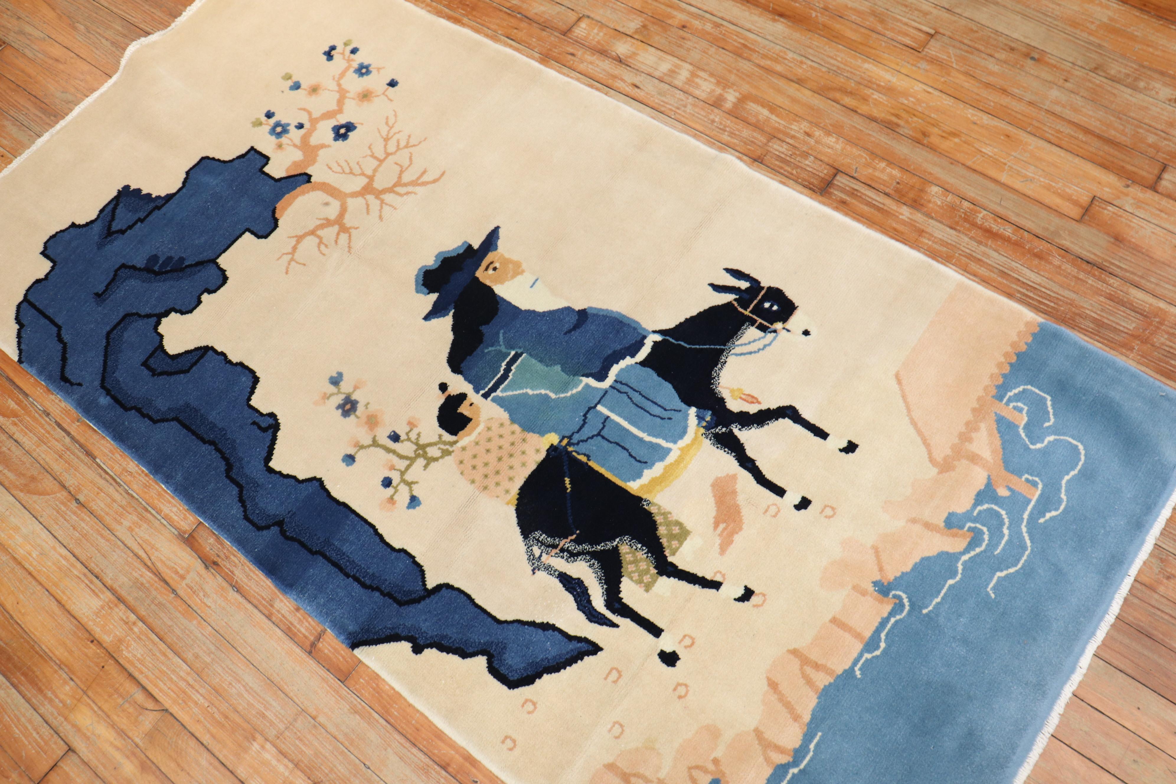 Chinese Sheperd Mule Pictorial Rug In Good Condition For Sale In New York, NY