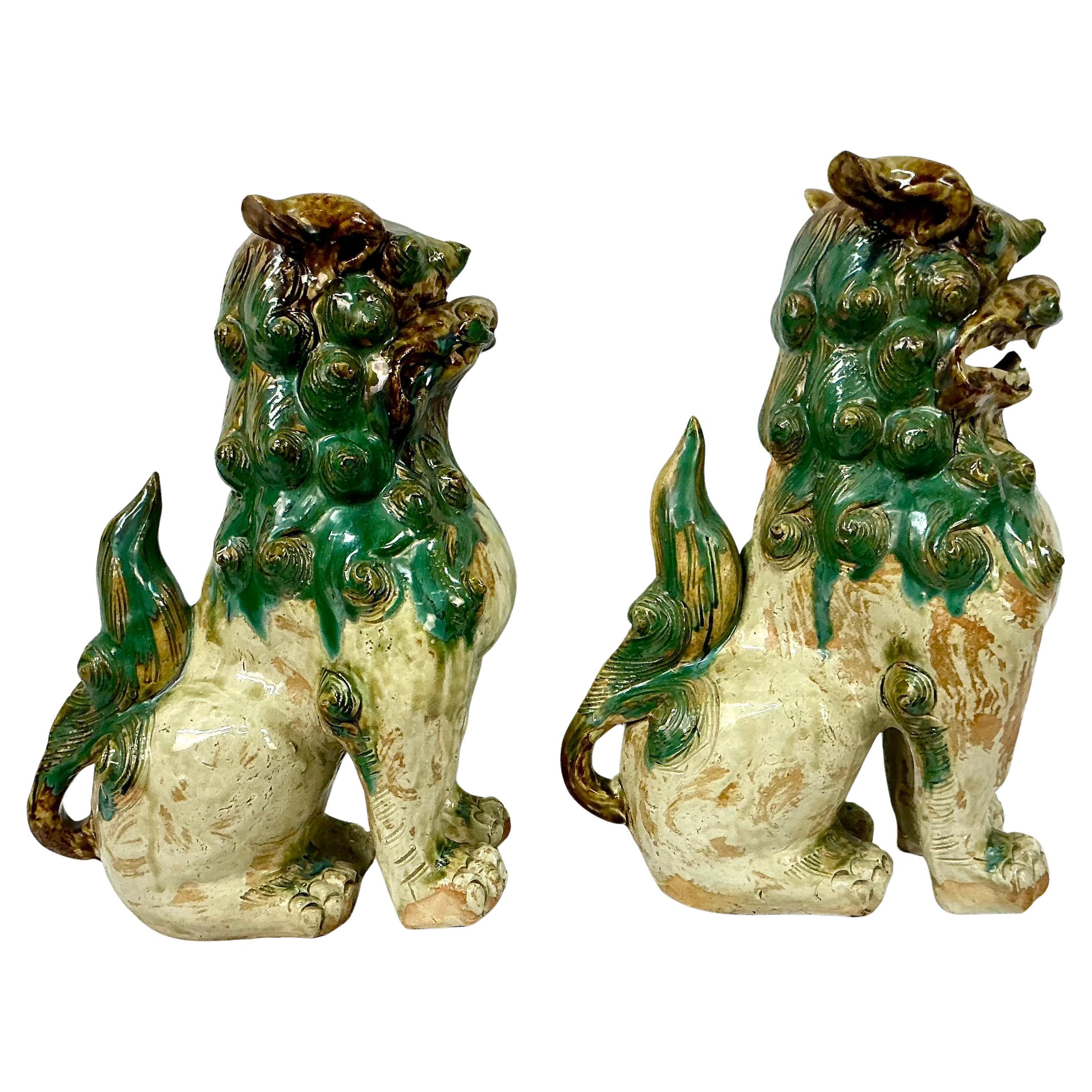 20th Century Chinese Shisa Foo Dog Figurines, A Pair For Sale