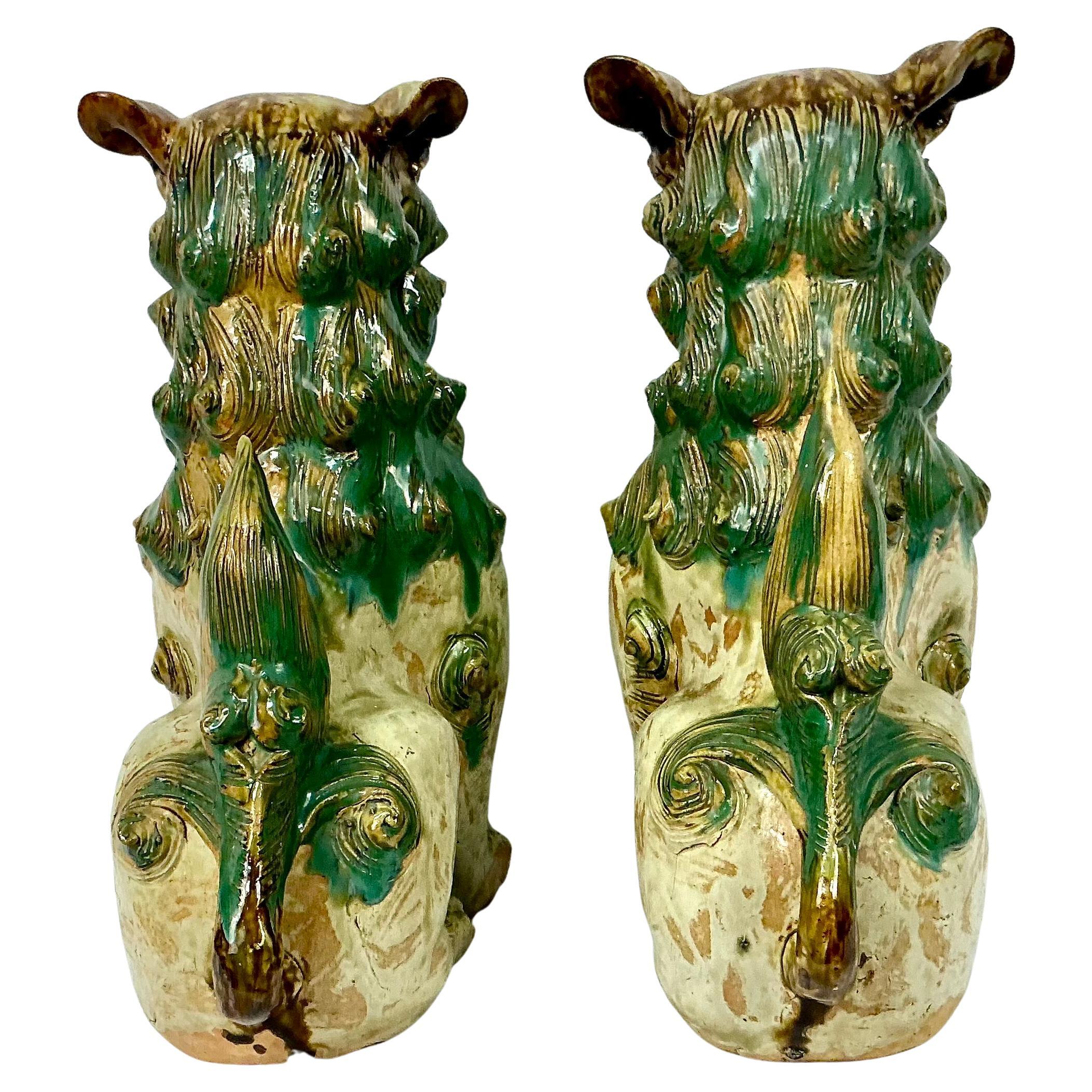 Ceramic Chinese Shisa Foo Dog Figurines, A Pair For Sale