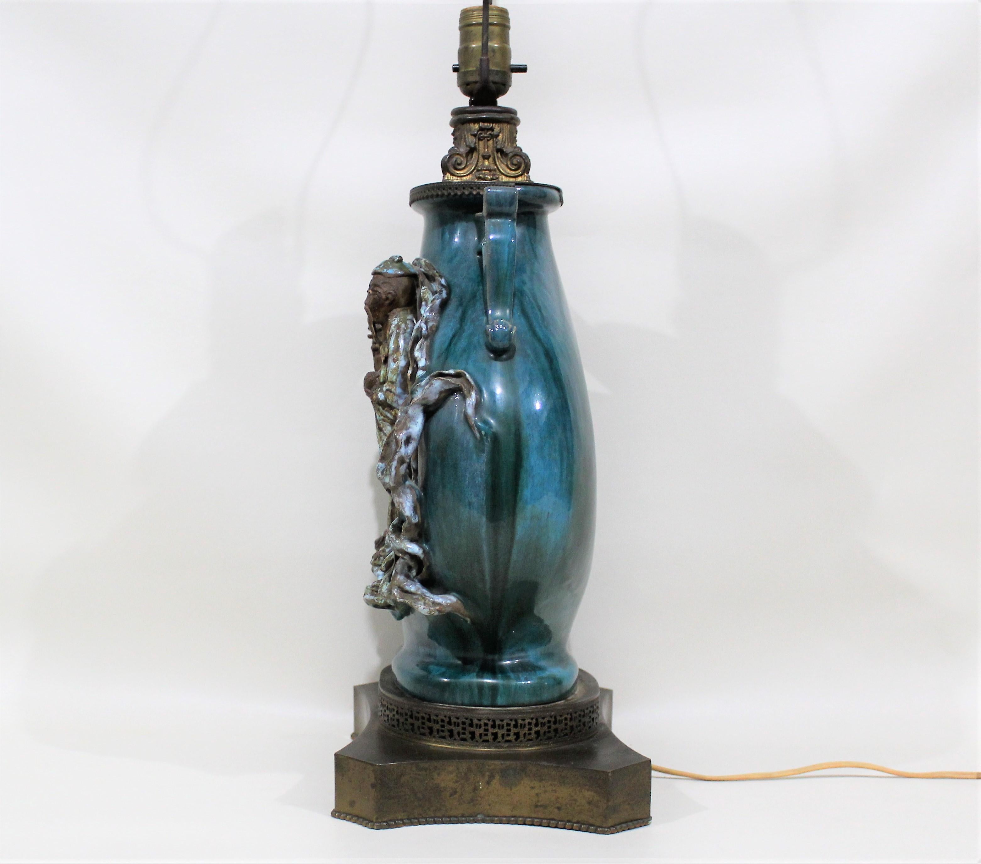Chinese Shiwan Figural Pottery Lamp For Sale 7