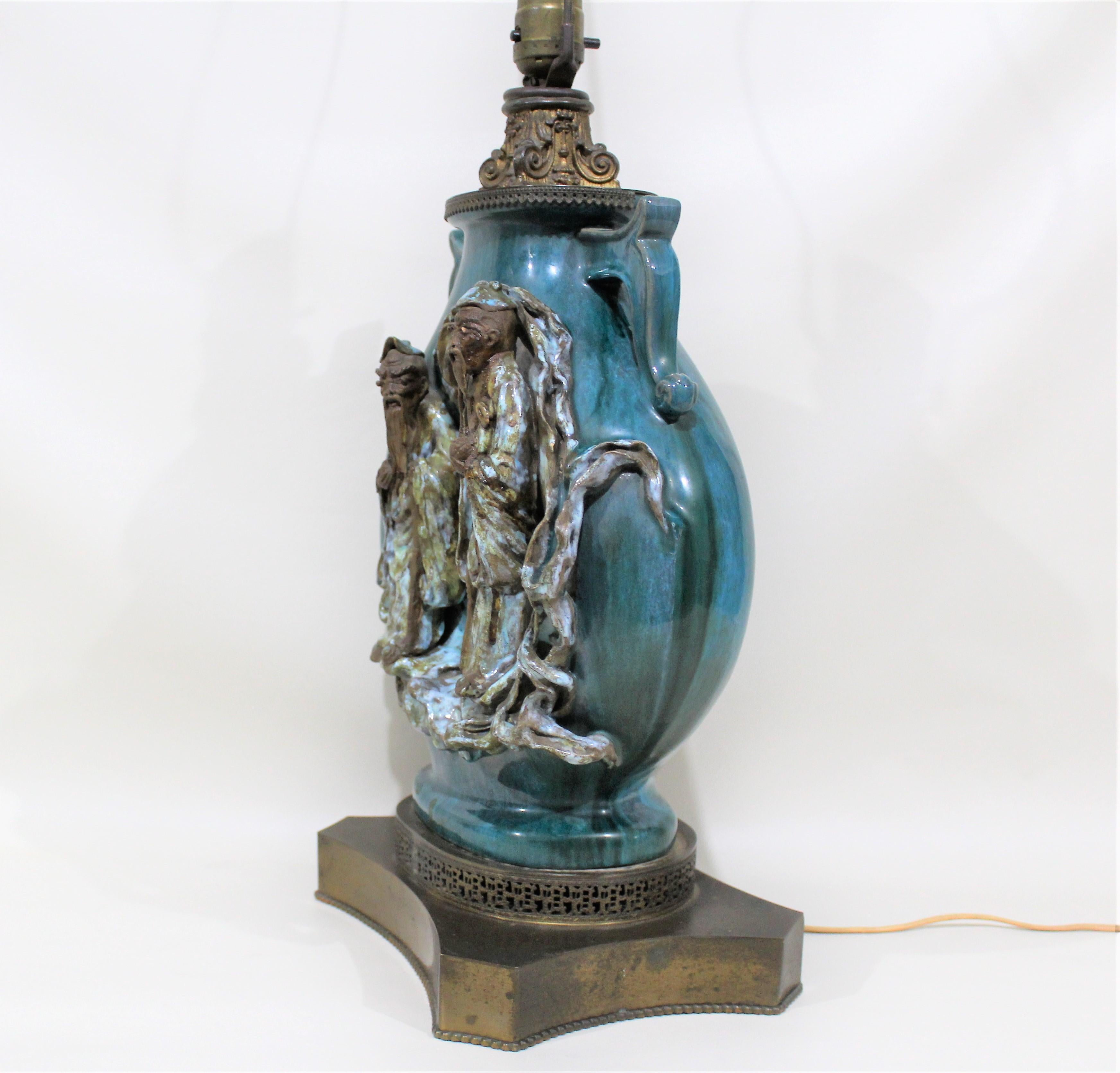 Chinese Shiwan Figural Pottery Lamp For Sale 8
