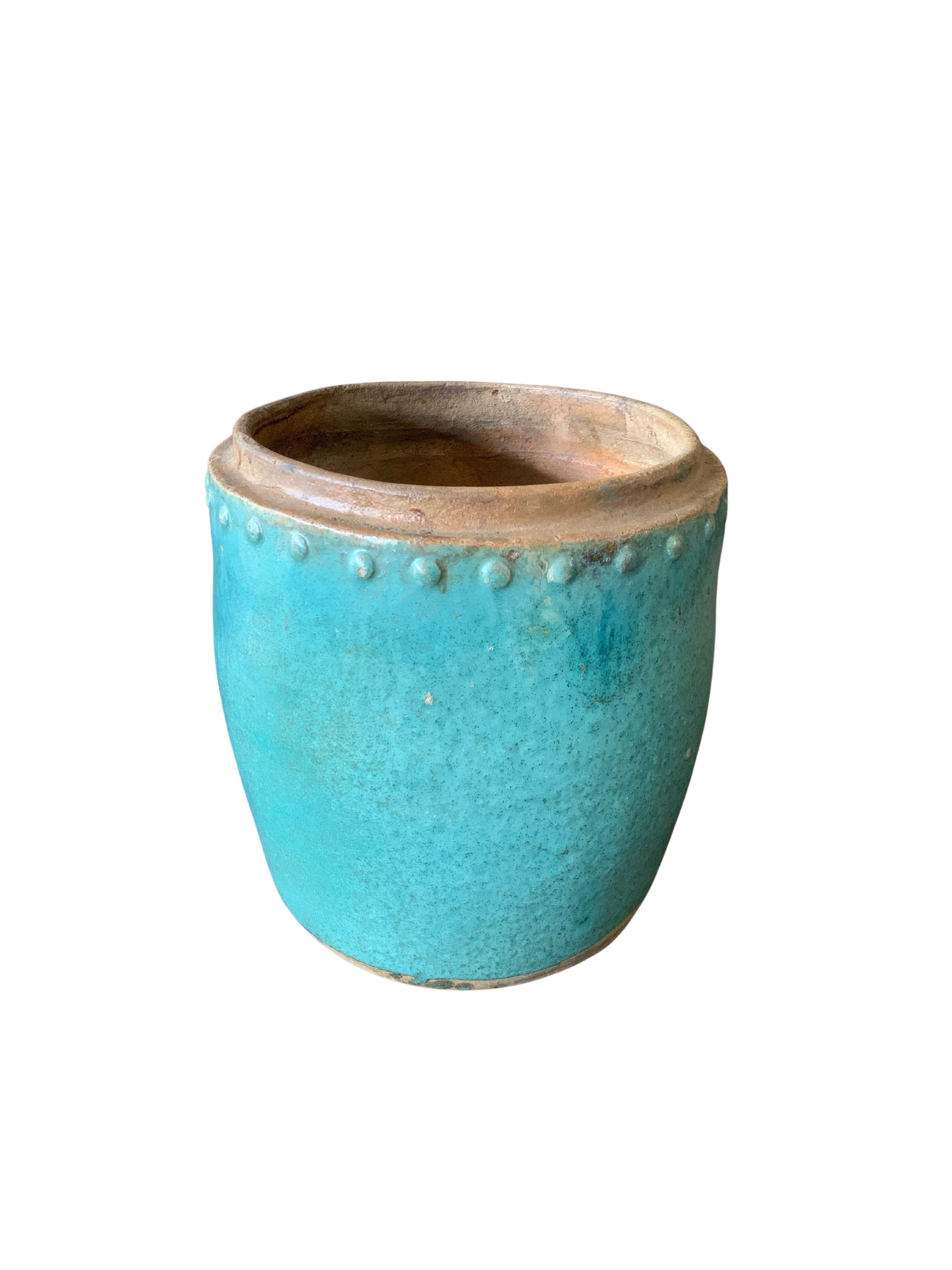 Qing Chinese Shiwan Green & Blue Glazed Ceramic Jar / Planter, c. 1900 For Sale