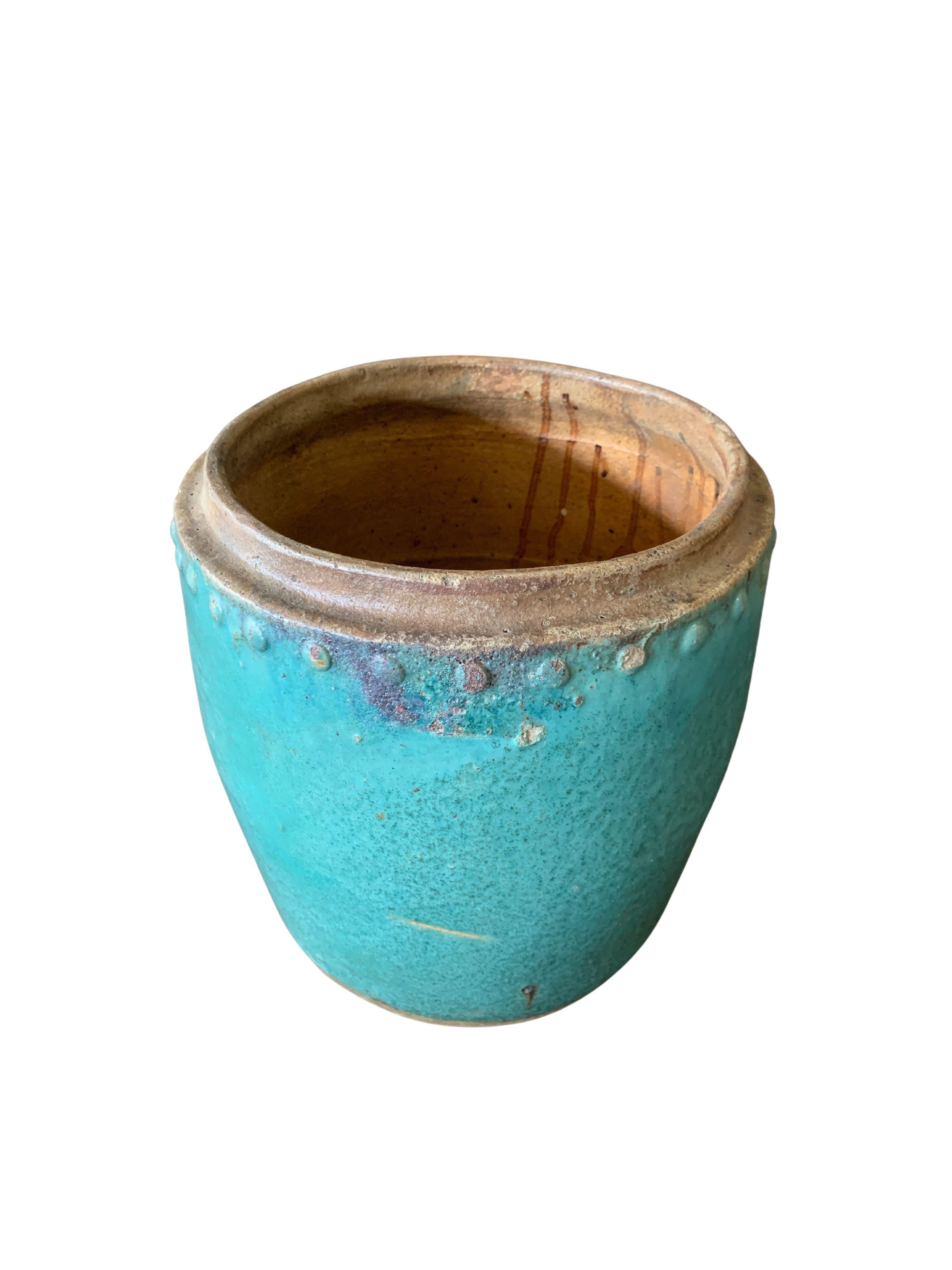 Chinese Shiwan Green & Blue Glazed Ceramic Jar / Planter, c. 1900 In Good Condition For Sale In Jimbaran, Bali