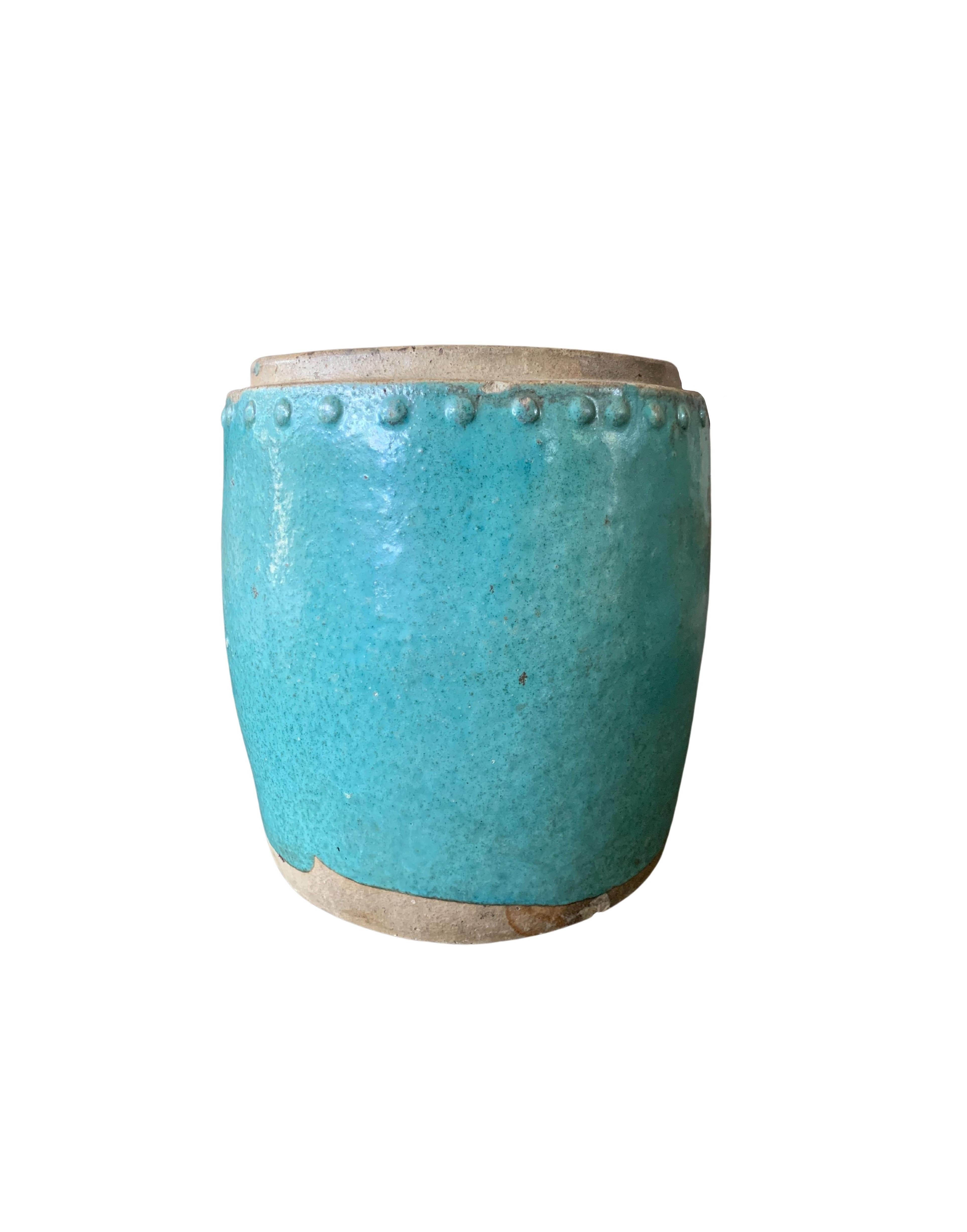 20th Century Chinese Shiwan Green & Blue Glazed Ceramic Jar / Planter, c. 1900 For Sale