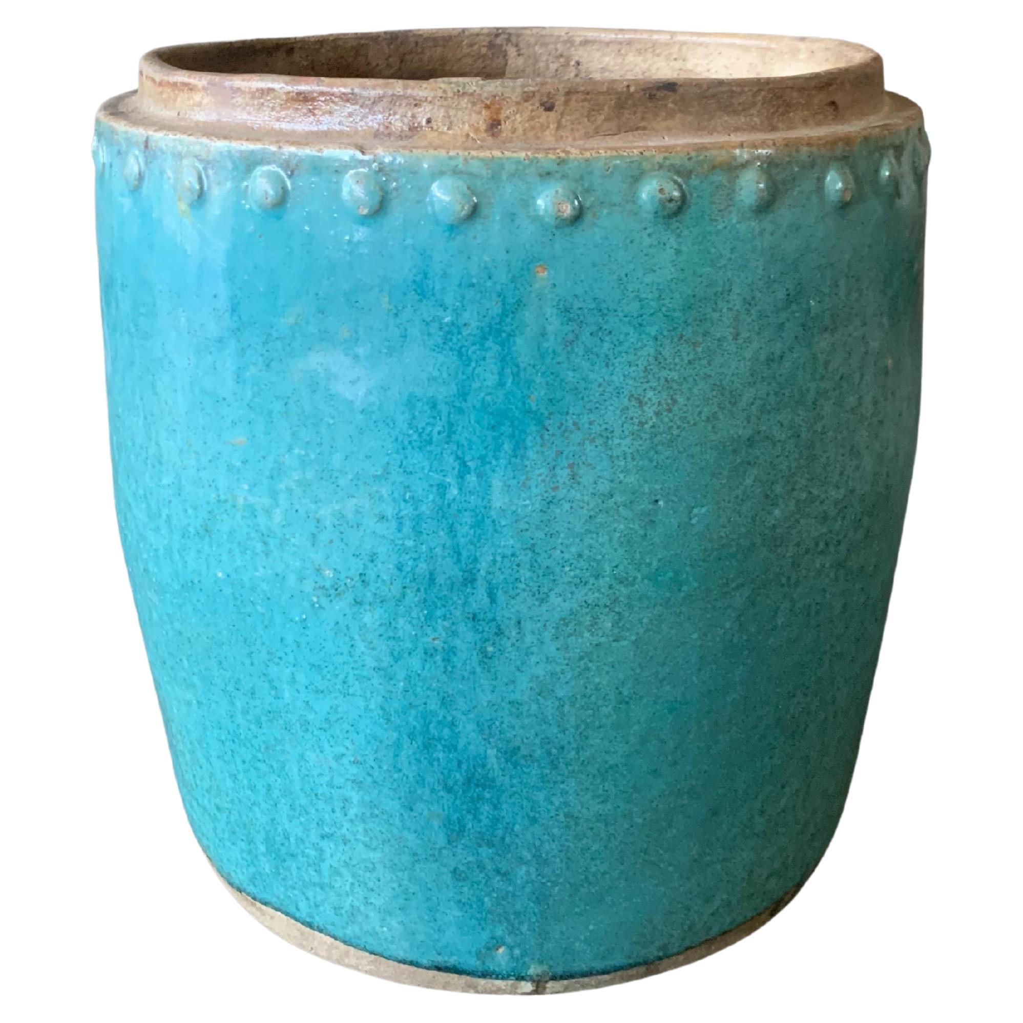 Chinese Shiwan Green & Blue Glazed Ceramic Jar / Planter, c. 1900 For Sale