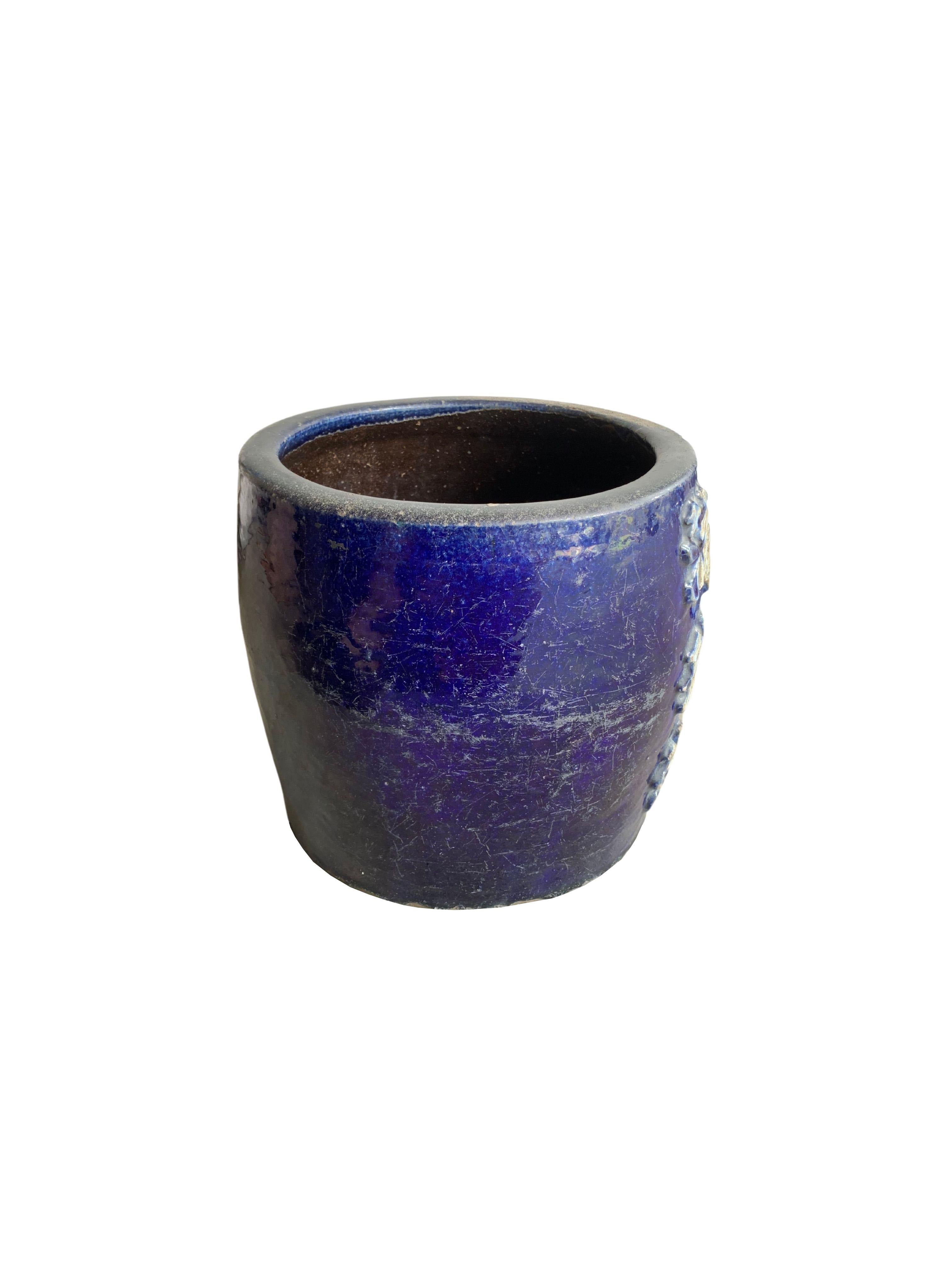 Qing Chinese Blue Glazed Ceramic Soy Sauce Jar / Planter, c. 1900