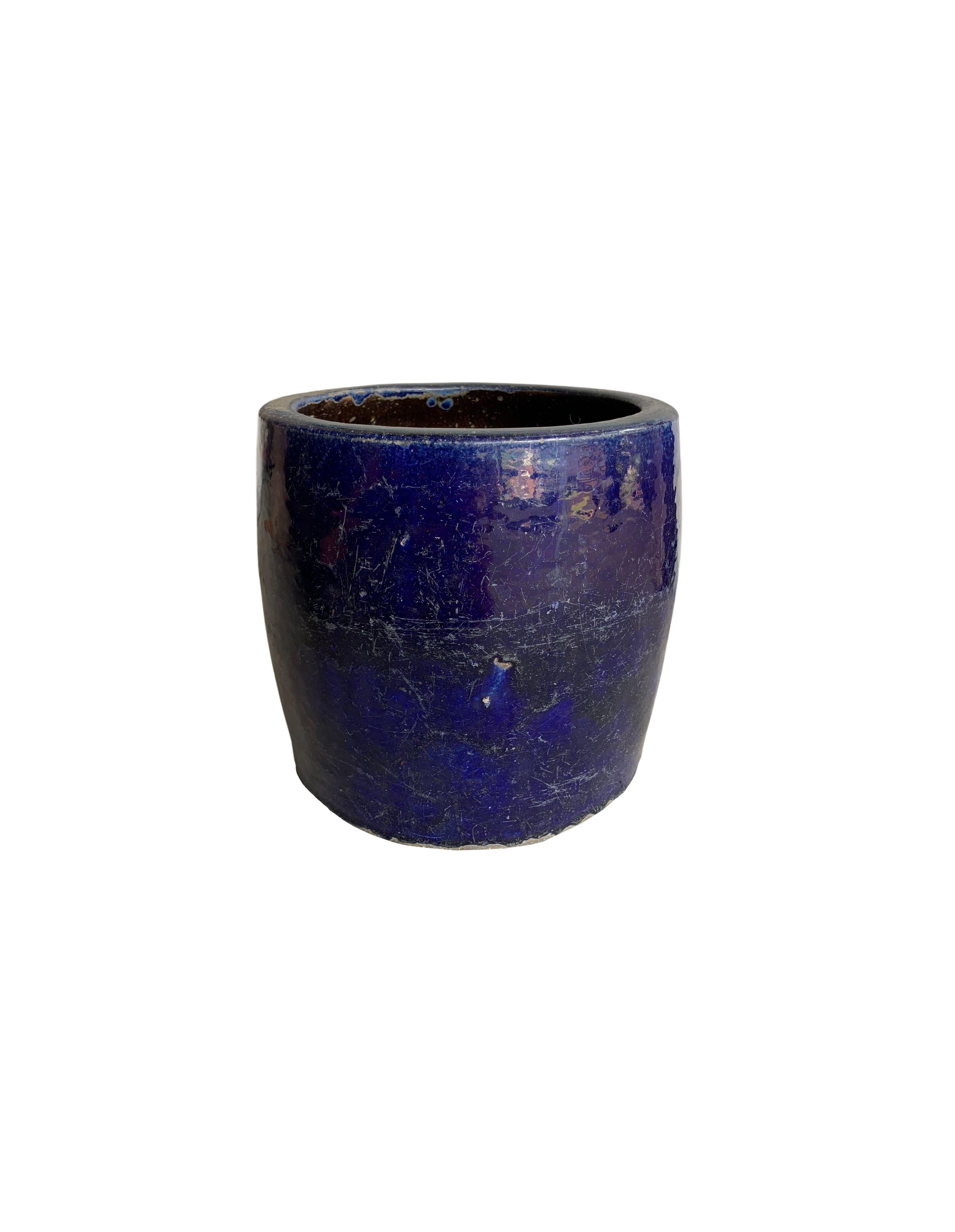 Chinese Blue Glazed Ceramic Soy Sauce Jar / Planter, c. 1900 In Good Condition In Jimbaran, Bali