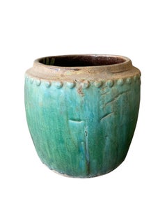 Chinese Shiwan Green Glazed Ceramic Jar / Planter, c. 1900