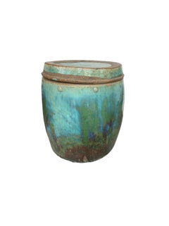 Chinese Shiwan Green Glazed Ceramic Jar / Planter, c. 1900