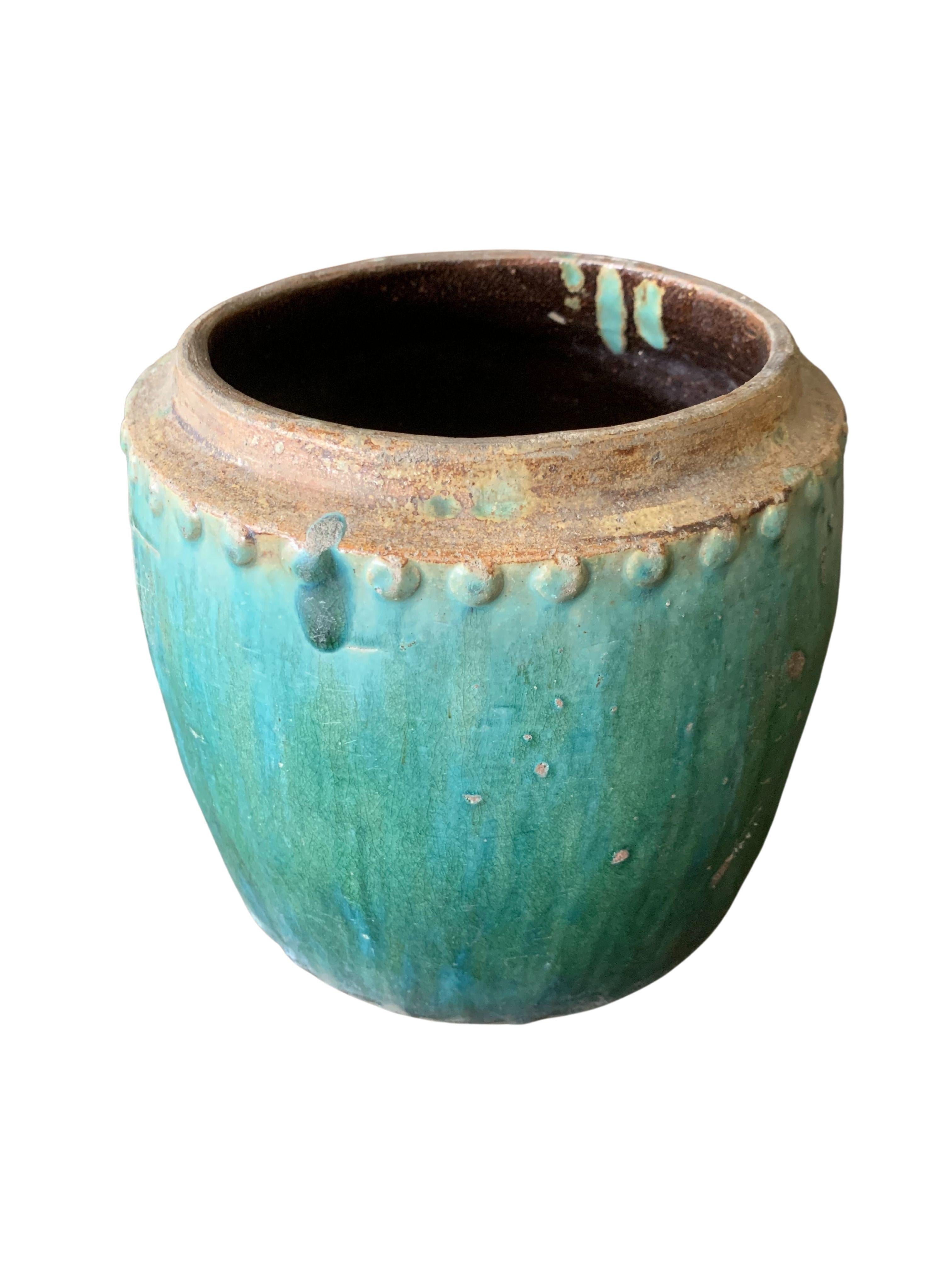 Qing Chinese Shiwan Green Glazed Ceramic Jar / Planter, c. 1900 For Sale